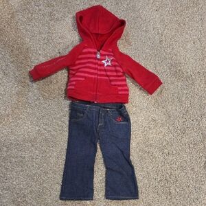 American Girl Red Hoodie and Blue Jeans Set